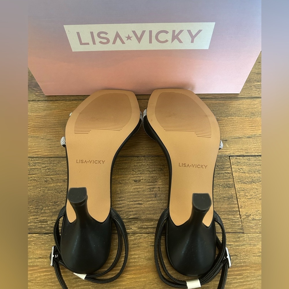 LISA VICKY Gem Crystal Ankle Strap Sandal Black Women's Sandals - Picture 11 of 15